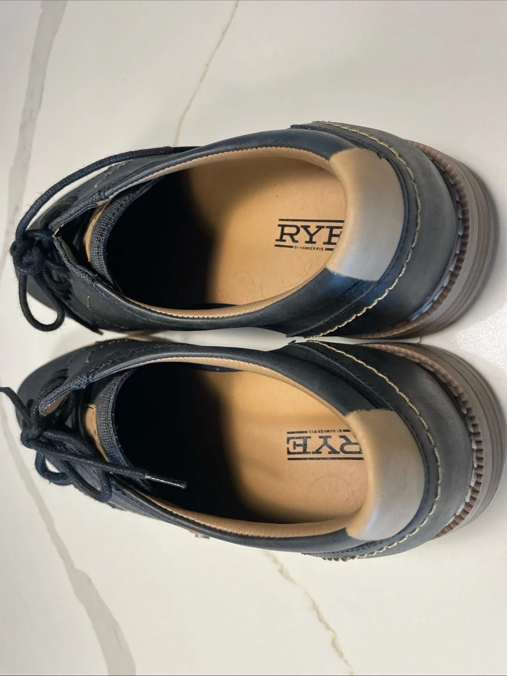Rye Black Canvas Lace-Up Derbies with Tan Heel